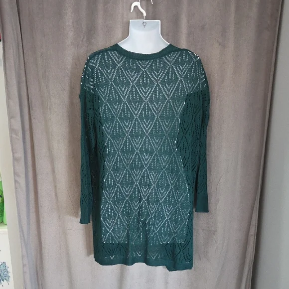 Size Large Elegant Forest Green Open-Front Cardigan - Picture 2 of 3
